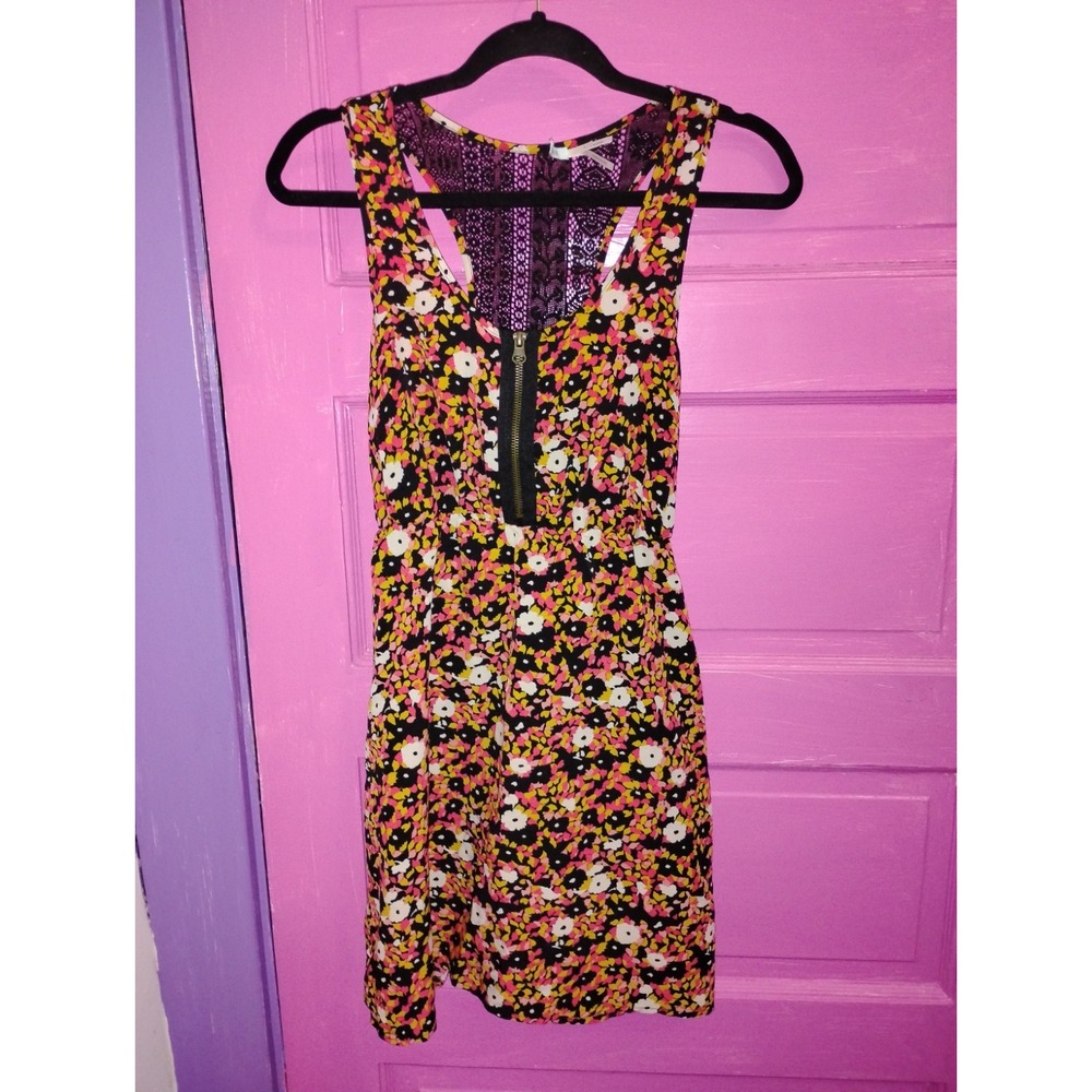 Y2K Grunge Floral Kimchi Blue Flare Dress Zip Front Mesh Back Alt Small